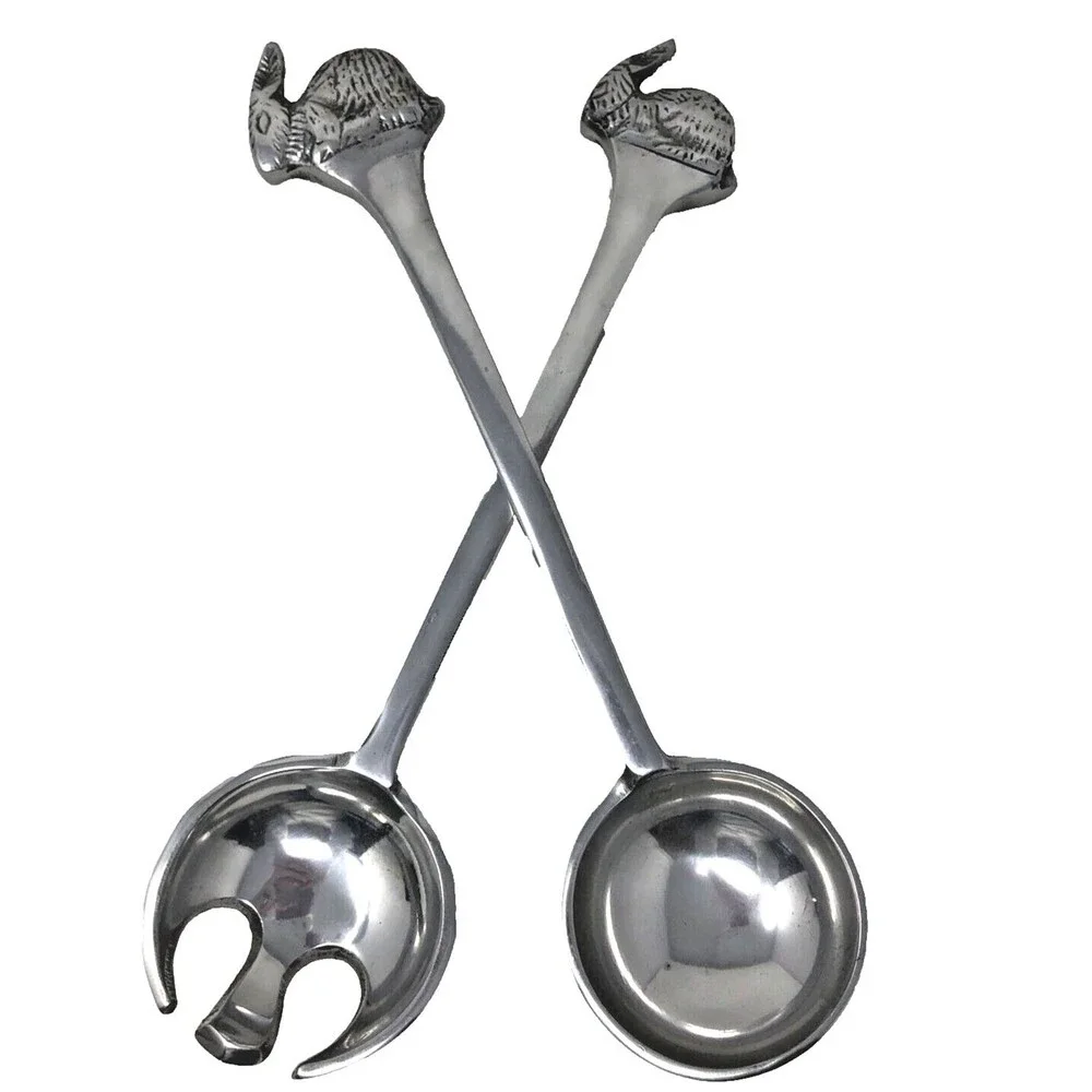 Pewter Bunny Rabbit Salad Serving Fork and Spoon 13